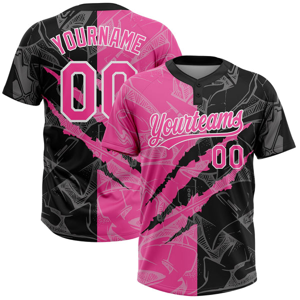 Custom Pink White Two-Button Unisex Softball Jersey Sale – UKSN INC