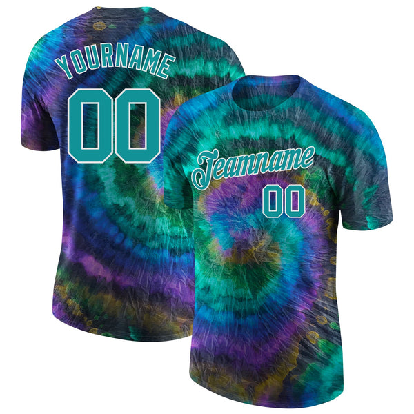 Custom Tie Dye Aqua-Black 3D Authentic Baseball Jersey Discount