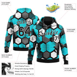 Custom Stitched Aqua Black-White 3D Pattern Design Sports Pullover Sweatshirt Hoodie