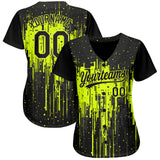 Custom Neon Green Black 3D Pattern Design Authentic Baseball Jersey