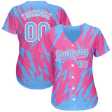 Custom Pink Light Blue-White 3D Pattern Design Authentic Baseball Jersey