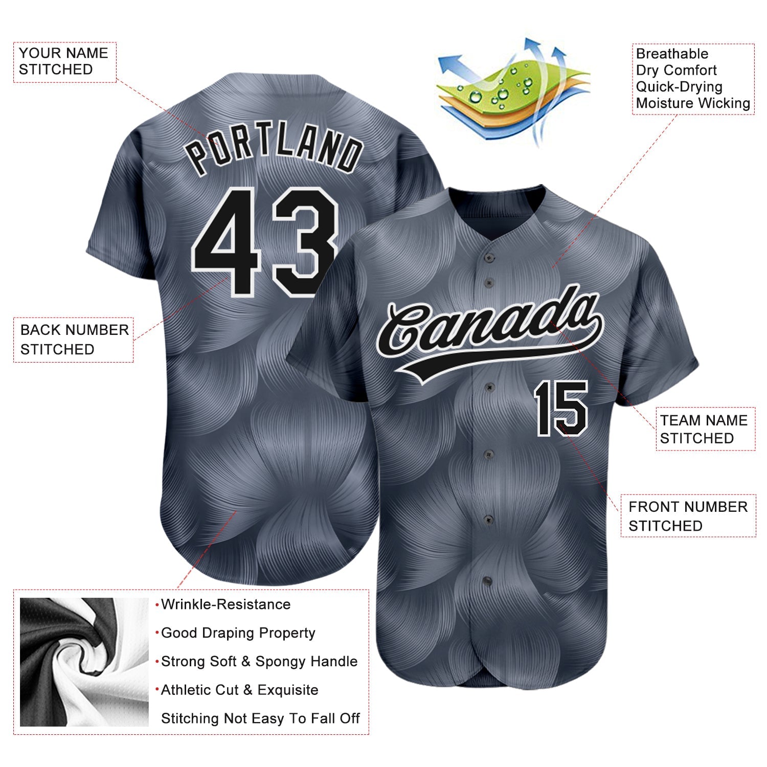 Custom Dark Gray Black-White 3D Pattern Design Authentic Baseball Jersey  Discount – snapmade