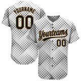 Custom White Black-Old Gold 3D Pattern Design Authentic Baseball Jersey