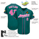 Custom Teal Pink-White Authentic Baseball Jersey