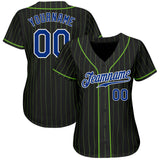 Custom Black Neon Green Pinstripe Royal-White Authentic Baseball Jersey