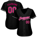 Custom Black Hot Pink-White Authentic Baseball Jersey