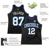 Custom Black White Purple-Teal Authentic Throwback Basketball Jersey