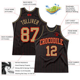 Custom Black Red Pinstripe Old Gold-Red Authentic Basketball Jersey