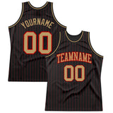 Custom Black Red Pinstripe Old Gold-Red Authentic Basketball Jersey