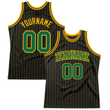 Custom Black Gold Pinstripe Kelly Green-Gold Authentic Basketball Jersey