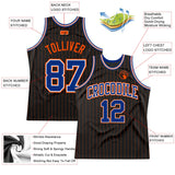 Custom Black Orange Pinstripe Royal-Orange Authentic Basketball Jersey