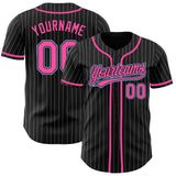 Custom Black White Pinstripe Pink-Light Blue Authentic Baseball Jersey