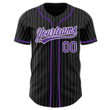 Custom Black White Pinstripe Purple Authentic Baseball Jersey