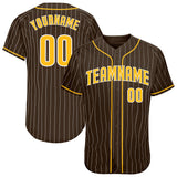 Custom Brown White Pinstripe Gold-White Authentic Baseball Jersey