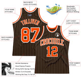 Custom Brown White Pinstripe Orange Authentic Basketball Jersey