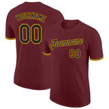 Custom Burgundy Black-Gold Performance T-Shirt