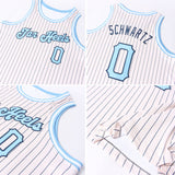 Custom Cream Navy Pinstripe Light Blue-Black Authentic Basketball Jersey