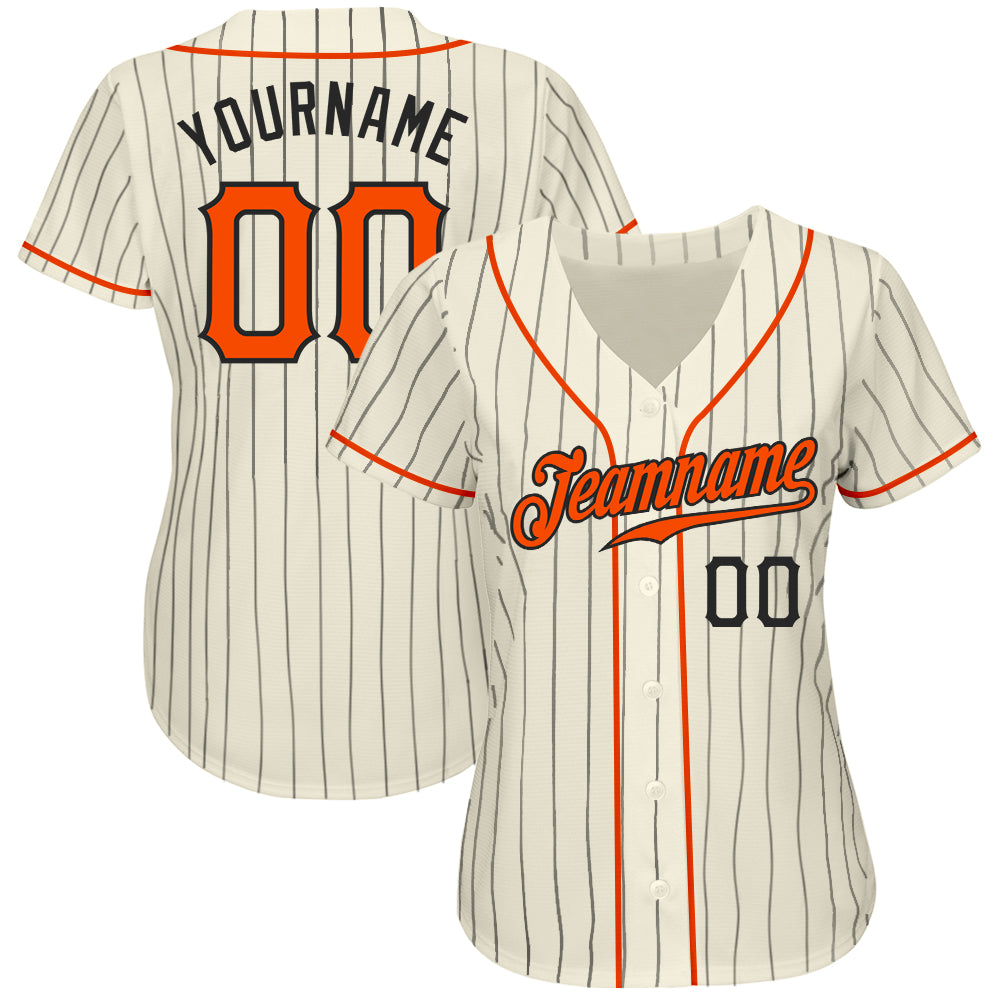 Custom Orange Black Pinstripe Purple-Black Authentic Baseball Jersey Women's Size:XL