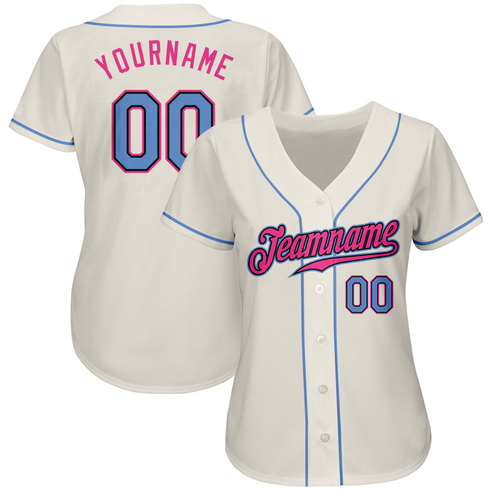 Custom White Light Blue Pink-Black Authentic Two Tone Baseball Jersey
