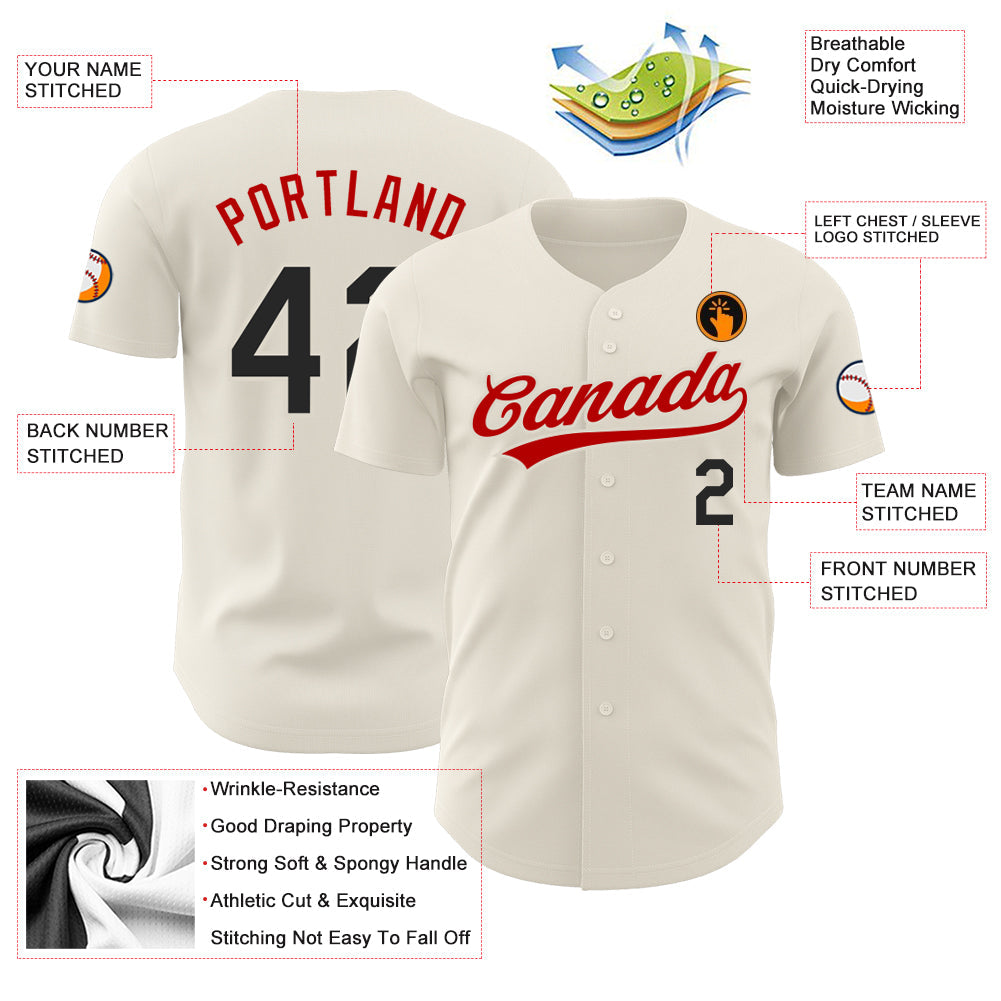 Custom Cream Black-Red Authentic Baseball Jersey Discount – snapmade