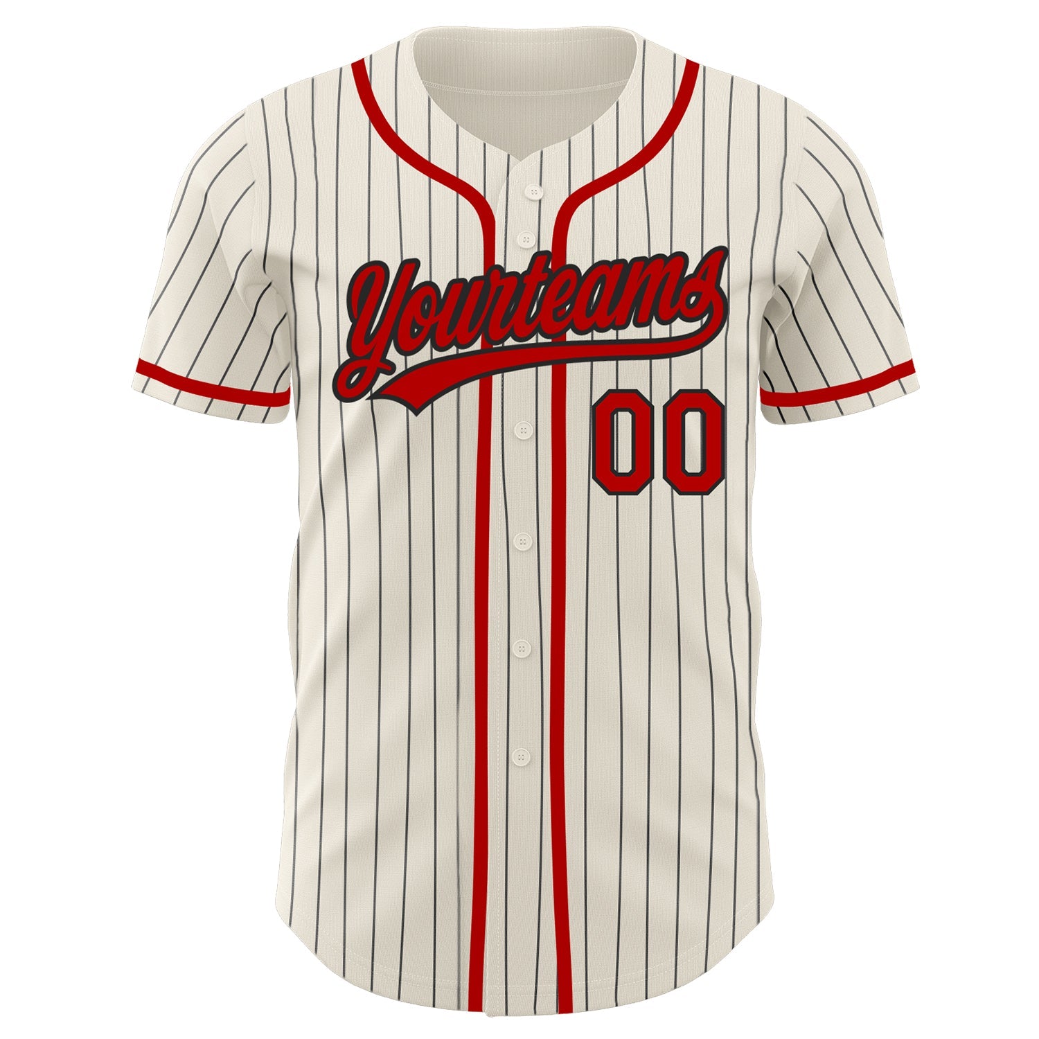 Custom Red Black Pinstripe Black-White Authentic Baseball Jersey