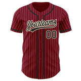 Custom Crimson Cream Pinstripe Black Authentic Baseball Jersey