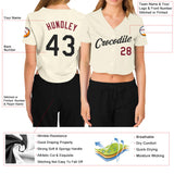 Custom Women's Cream Black-Crimson V-Neck Cropped Baseball Jersey