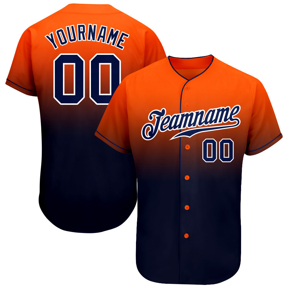 Custom Orange Navy White Fade Baseball Jersey - Inktee Store