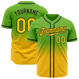 Custom Neon Green Gold-Black Authentic Fade Fashion Baseball Jersey