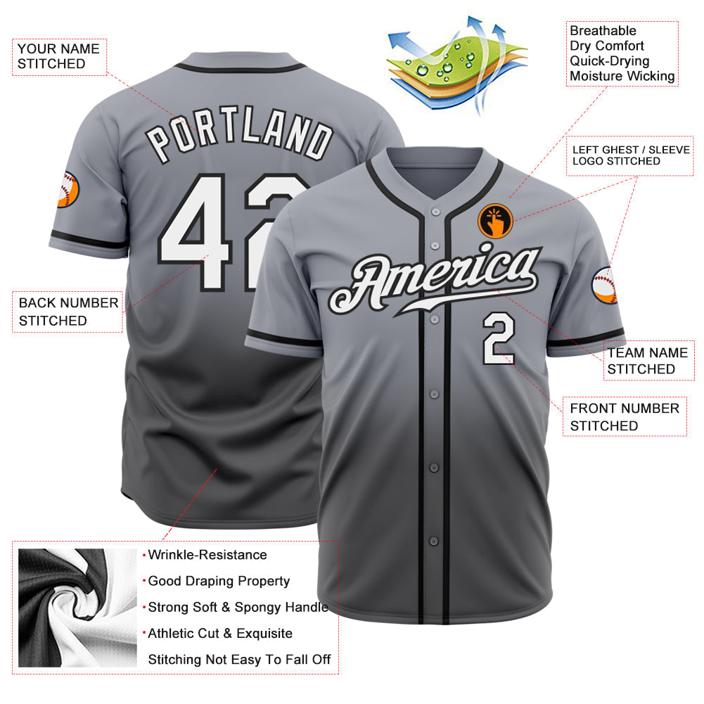 Custom Gray White Dark Gray-Black Authentic Fade Fashion Baseball Jersey  Discount – snapmade