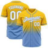 Custom Gold White-Light Blue Authentic Fade Fashion Baseball Jersey