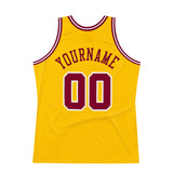 Custom Gold Maroon-White Authentic Throwback Basketball Jersey