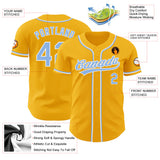 Custom Gold Light Blue-White Authentic Baseball Jersey