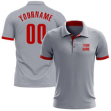 Custom Gray Red Performance Golf Polo Shirt