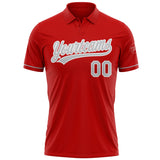 Custom Red Gray-White Performance Vapor Golf Polo Shirt