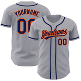 Custom Gray Navy-Orange Authentic Baseball Jersey