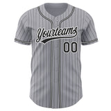 Custom Gray Black Pinstripe Black-White Authentic Baseball Jersey