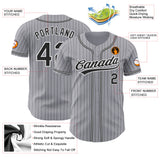 Custom Gray Black Pinstripe Black-White Authentic Baseball Jersey