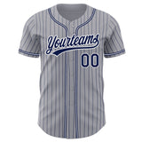 Custom Gray Navy Pinstripe Navy-White Authentic Baseball Jersey