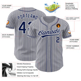 Custom Gray Navy Pinstripe Navy-White Authentic Baseball Jersey