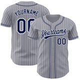 Custom Gray Navy Pinstripe Navy-White Authentic Baseball Jersey