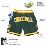 Custom Hunter Green Gold-White Authentic Throwback Basketball Shorts