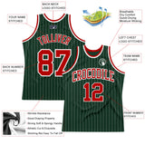 Custom Hunter Green White Pinstripe Red Authentic Basketball Jersey