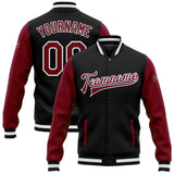 Custom Black Crimson-White Bomber Full-Snap Varsity Letterman Two Tone Jacket