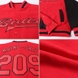 Custom Red Red-Black Bomber Full-Snap Varsity Letterman Two Tone Jacket