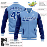 Custom Light Blue Royal-White Bomber Full-Snap Varsity Letterman Two Tone Jacket