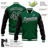 Custom Kelly Green Black-White Bomber Full-Snap Varsity Letterman Two Tone Jacket