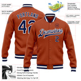 Custom Texas Orange Navy-White Bomber Full-Snap Varsity Letterman Jacket