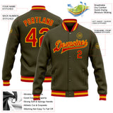 Custom Olive Red-Gold Bomber Full-Snap Varsity Letterman Salute To Service Jacket