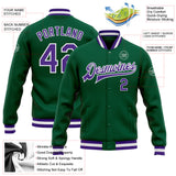 Custom Kelly Green Purple-White Bomber Full-Snap Varsity Letterman Jacket